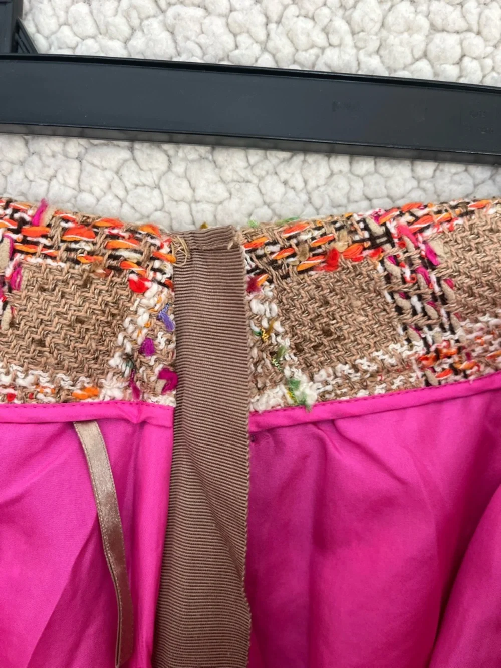 kate spade Camel Tweed Plaid Mini Skirt with Multicolor Stitching